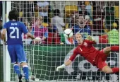  ??  ?? OUTRAGEOUS: Italy’s Pirlo dinks the ball over Hart with his ‘Panenka’ penalty at Euro 2012