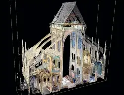  ?? AP ?? This image provided by Vassar College shows a 3D map of part of the Notre Dame cathedral. The images are by the late associate art professor Andrew Tallon, who used lasers to scan Notre Dame to offer a detailed survey of the cathedral. Tallon did the work to try to get into the minds of the buildings, to figure out what made the structure stand up.