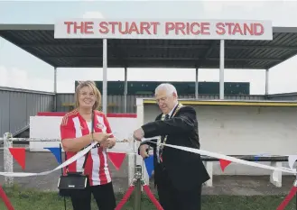  ??  ?? Deborah Dobie cuts the ribbon with Chairman of Murton Parish Council Coun Tom Pinkney.