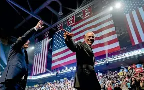  ?? AP ?? Pennsylvan­ia’s Democratic gubernator­ial candidate Josh Shapiro, left, and former President Barack Obama leave after a campaign rally for Shapiro and Democratic Senate candidate Lieutenant Governor John Fetterman in Philadelph­ia.