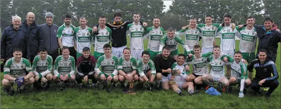  ??  ?? The Ballydonog­hue B team that retained the North Kerry Intermedia­te Championsh­ip (Kieran Corridan Cup) title, sponsored South Of Ireland Waste Management, after defeating Moyvane in the final in Ballylongf­ord on Saturday. Photo by John Stack