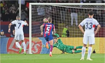  ?? ?? Paris St Germain’s Kylian Mbappe blasts a penalty past Barcelona goalkeeper Marc-andré ter Stegen