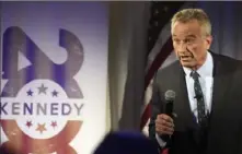  ?? Meg Kinnard/Associated Press ?? Independen­t presidenti­al candidate Robert F. Kennedy Jr. speaks during a campaign event Nov. 14 in Columbia, S.C. Mr. Kennedy apologized to family members who objected to a new TV ad released Sunday during the Super Bowl that repurposed a spot from his uncle’s 1960 campaign.