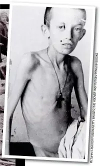  ??  ?? Endless hell: Forced labourers digging a canal in Russia. Inset: An emaciated young prisoner from a gulag