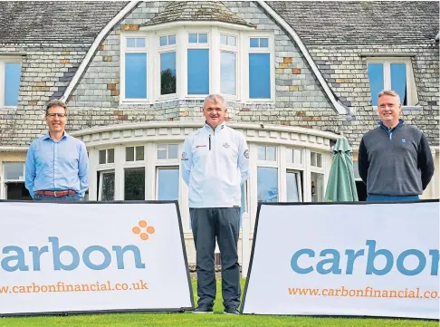  ?? ?? TOURNAMENT LAUNCH: Gordon Wilson, left, Carbon Financial managing director, and Stuart Wilson, Blairgowri­e Golf Club managing secretary, flank former Open champion and Ryder Cup star Paul Lawrie.