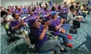  ??  ?? Airport workers attend a roundtable discussion on hazardous conditions at Miami internatio­nal airport in Miami, Florida, on 24 April. Photograph: Wilfredo Lee/