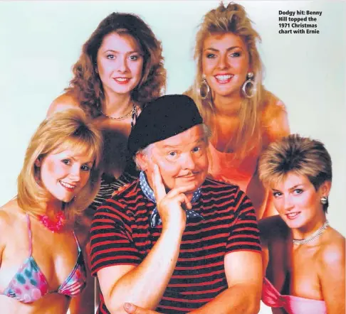  ??  ?? Dodgy hit: Benny Hill topped the 1971 Christmas chart with Ernie