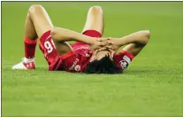  ?? MANU FERNANDEZ — THE ASSOCIATED PRESS ?? Liverpool’s Trent Alexander-Arnold reacts at the end of the Champions League final soccer match between Liverpool and Real Madrid at the Stade de France in Saint Denis near Paris, Saturday. Real Madrid defeated Liverpool 1-0.