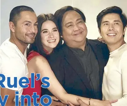  ??  ?? Direk Ruel with Kasal stars (from left) Derek Ramsay, Bea Alonzo and Paulo Avelino: A perfect cast for a daring story.