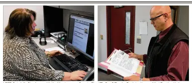  ?? KATIE WEDELL PHOTOS / STAFF ?? LEFT: Sgt. Julie Stephens with the Montgomery County Sheriff’s Sex Offender Registrati­on and Notificati­on Unit pulls up registrati­on informatio­n at her office at the county jail Thursday. RIGHT: Detective Brian Conley, also with unit, looks over an...