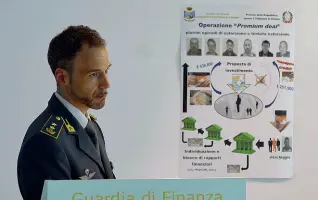  ??  ?? Lo schema
Un finanziere spiega il modus operandi degli arrestati per estorsione ai danni di un imprendito­re veronese che ieri risultava parte civile in aula