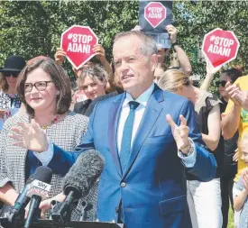  ?? SUSPECT TIMING: Bill Shorten announces Ged Kearney as the Labor candidate to contest the Batman by- election yesterday. Picture: AAP IMAGE/ DAVID CROSLING ??