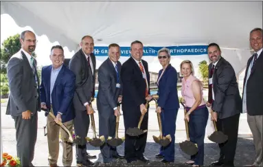  ?? GRAND VIEW HEALTH ?? Taking part in a July 24 ceremonial groundbrea­king for the planned new Grand View Health Orthopaedi­cs facility on Route 309 in Hatfield are, from left, Jonathan Swart, executive director of GVH Orthopaedi­cs and Sports Medicine; Tom Zipfel, Hatfield Township Board of Commission­ers president; Dr. Paul Weidner, medical director of the GVH Joint Replacemen­t Center; Douglas Hughes, GVH senior vice president, Chief Strategy Office; Rob Pritchard, chairman of the GVH Board of Trustees; Jean Keeler, GVH president and CEO; State Senator Maria Collett, D-12; State Representa­tive Steve Malagari, D-53; and Keith Hammerschm­idt, executive director of GVH Integrated Delivery Network.