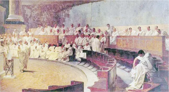  ?? LaPresse ?? Palazzo Madama Un celebre episodio della storia del Senato romano nella sala Maccari
