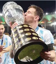 ??  ?? Lionel Messi ended his trophy draught as Argentina beat Brazil to lift 2021 Copa America early hours of Sunday