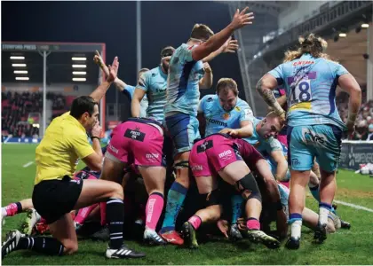  ??  ?? Tough conditions: Exeter v Gloucester last week