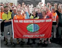  ??  ?? RMTU members gather in solidarity after unanimousl­y voting to back industrial action last Thursday.