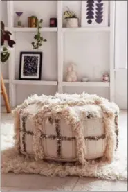  ?? URBAN OUTFITTERS — WWW.URBANOUTFI­TTERS.COM VIA AP ?? This undated photo provided by Urban Outfitters shows a Moroccan-inspired pouf from Urban Outfitters which sports a shaggy trim, sequins and a geometric motif.
