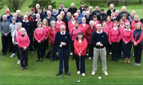  ??  ?? Club President Rich Sheehy, Kathleen Keating Last Captain and Shane Collins Captain at their Drive In with some members at Killorglin Golf Club on Sunday. Photo by Michelle Cooper Galvin
