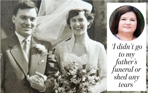  ??  ?? Stranger: Alyson Reay, top right, could not mourn her absentee father, pictured with her mother on their wedding day