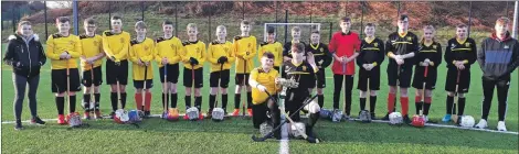  ??  ?? Right: The football fixture kicked off Oban High School’s Games Week.
Left: The Bulls and Sharks shinty teams with their coaches.