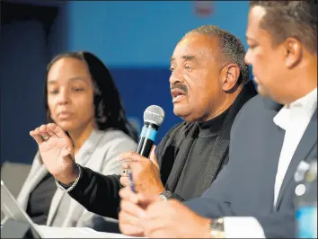  ?? KYLE TELECHAN/POST-TRIBUNE ?? State Rep. Vernon Smith responds to a question about the fate of Gary’s Roosevelt High School during a public meeting in February 2020.