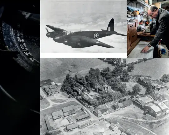  ??  ?? GÉNESIS DEL MOSQUITO
1. Un de Havilland en pleno vuelo durante la II GM. 2. Alistair Hodgson, curador del museo de aviones de Havilland, con el Aviator 8 Mosquito.
3. Salisbury Hall, casa señorial donde se construyó en secreto el Mosquito.