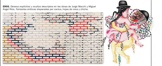  ??  ?? EROS. Deseos explícitos u ocultos descriptos en las obras de Jorge Macchi y Miguel Ángel Ríos. Fantasías eróticas disparadas por cactus, hojas de coca y chicha.