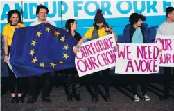  ??  ?? Members of Our Future, Our Choice NI hold a protest at Stormont yesterday