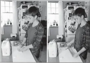  ?? The Associated Press ?? SLIME TIME: Astrid Rubens makes homemade slime June 21 in her kitchen in St. Paul, Minn. Glue, baking soda and contact lens solution are all it takes to make satisfying­ly stretchy slime.