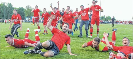  ?? FOTO: THOMAS SIEDLER ?? Und ab in die A-Liga: Eigenzell ist am Ziel und feiert den Aufstieg