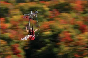  ?? (AP Photo/Robert F. Bukaty, File) ?? Katie McWalter sails by fall foliage while riding the ZipRider on Sept. 23, 2017, at Wildcat Mountain in Pinkham Notch, N.H.