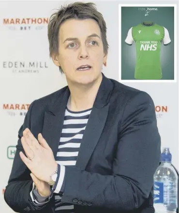  ??  ?? 0 Leeann Dempster said Hibs wanted to show appreciati­on for the NHS through the new strip, inset.