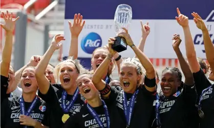  ??  ?? Houston Dash captain Rachel Daly, with trophy, along with her teammates celebrate their Challenge Cup championsh­ip win. Photograph: Jeffrey Swinger/USA Today Sports