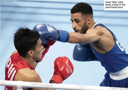  ??  ?? Galal Yafai, right, lands a blow in the gold medal bout