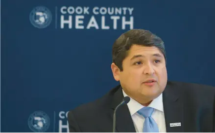  ?? YOUNGRAE KIM/CHICAGO TRIBUNE ?? Then-Cook County Health CEO Israel Rocha speaks during a meeting in 2020.