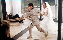  ??  ?? Clockwise left: Here’s to you, Mrs Robinson (Anne Bancroft) and Ben (Dustin Hoffman); Filming the iconic wedding interrupti­on; Ben with Elaine (Katharine Ross)...; ... And the pair fleeing the church.