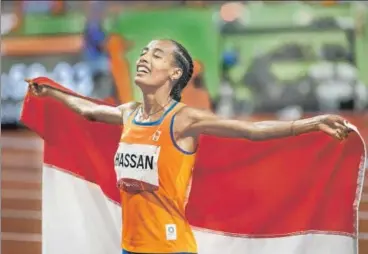  ??  ?? Dutch runner Sifan Hassan won the 5,000m gold with a time of 14:36.79 ahead of Kenya’s Hellen Obiri.