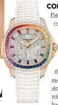  ?? ?? The 5260/355R Aquanaut Luce ‘Rainbow’ comes with three straps of red, beige and white