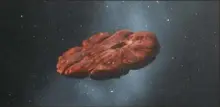  ?? William Hartmann and Michael Belton via AP ?? The Oumuamua interstell­ar object is illustrate­d as a pancake-shaped disk. A study published last week says the mysterious object is likely a remnant of a Pluto-like world and shaped like a cookie.