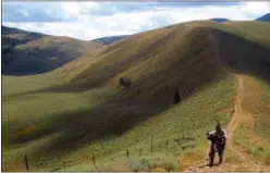  ?? SCOTT MORRIS VIA AP ?? Horanyi demonstrat­es hike-a-bike on the Continenta­l Divide Trail in Montana.