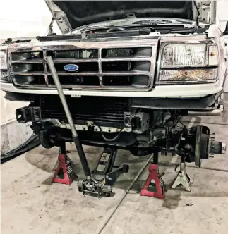  ??  ?? Installing a Reverse Shackle kit can make a vast improvemen­t in ride quality, but thanks to the OEM design and mounting fasteners used (big steel rivets) and over 20-years of age and rust, be prepared for this to be a very challengin­g job. This is a major undertakin­g in a garage, without a hoist and you’ll want to be sure you have a large assortment of tools. An air impact gun, grinder, air hammer, multiple jack stands and jacks and possibly even a cutting torch.