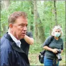  ?? Peter Yankowski / Hearst Connecticu­t Media ?? Gov. Ned Lamont along with Commission­er Katie Dykes of the Department of Energy and Environmen­tal Protection survey the damage from Ida on Friday.