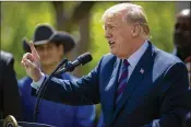  ?? AL DRAGO / BLOOMBERG ?? President Trump, speaking during an event on tax policy in the Rose Garden on April 12, also appeared Friday outside the White House for a wide-ranging interview on “Fox and Friends.”