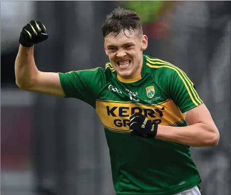  ??  ?? David Clifford of Kerry celebrates scoring his side’s third goal in the 53rd minute during the Electric Ireland GAA Football All-Ireland Minor Championsh­ip Final match between Kerry and Galway at Croke Park in Dublin Photo by Ray McManus/Sportsfile