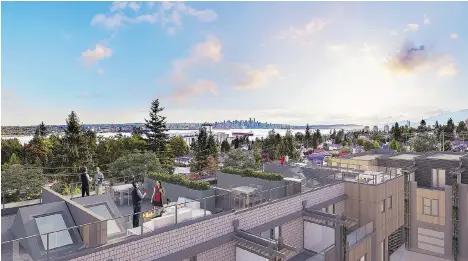  ??  ?? Some homes at Evolv35 will have expansive roof decks with city views, as shown in this artist’s rendering.