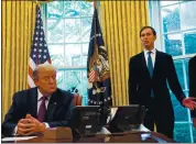  ?? ANNA MONEYMAKER — THE NEW YORK TIMES ?? Jared Kushner, right, senior adviser to President Donald Trump, speaks in the Oval Office at the White House Friday.