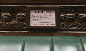  ?? Photograph: Jessica Taylor/AP ?? A notice keeps David Amess’s seat in the Commons free.