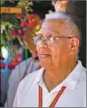  ?? Morgan Timms/The Taos News ?? Spiritual Director Fr. Ed Savilla welcomes peregrinos before their closing mass Saturday (June 8) at El Santuario de Chimayó.