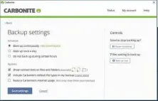  ??  ?? ABOVE By default, Carbonite backs up continuous­ly, but you can take control of the schedule yourself